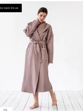 Waffle-Knit Hooded Robe - Dusty Mauve